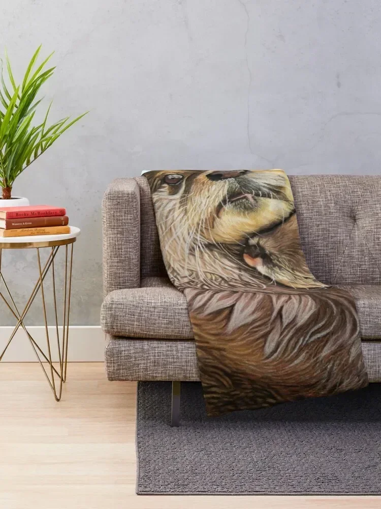 Copy of Otter couple - Otter art wall art wildlife art mate family swim Throw Blanket Luxury Designer Retros Blankets