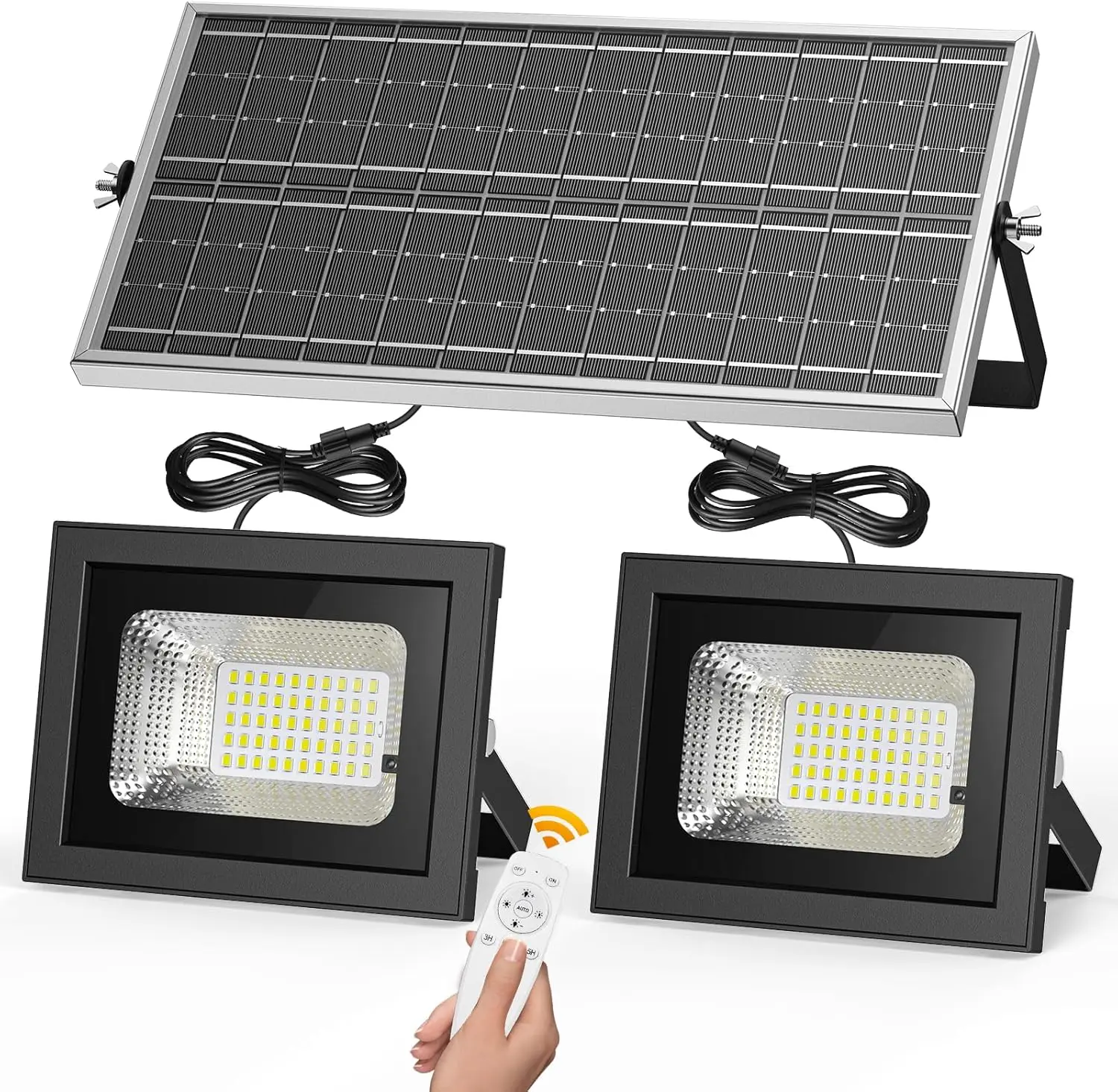 Solar Flood Lights Indoor Outdoor (2 Pack), Aluminum 6000K Waterproof with On/Off Switch & Remote for Patio, Path, Pool