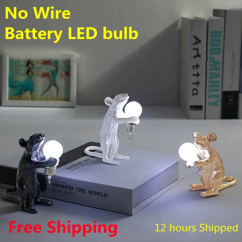 Wireless Mouse with LED Bulb Kawaii Mini Mouse Desktop Decorations Animal Night Light White/Black/Gold Mice Rats for Kids Gift