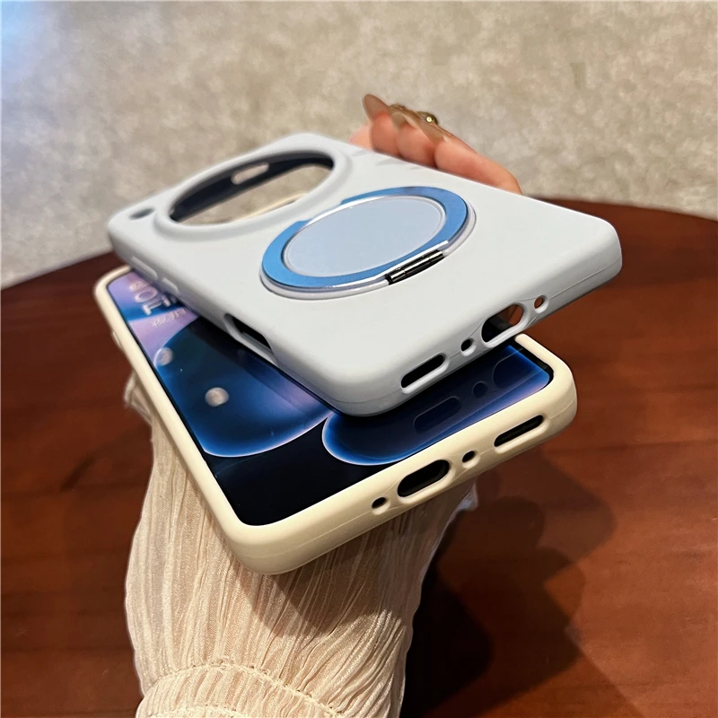 Soft Silicone Wireless Charging Magnetic Rotate Kickstand Case For OPPO Find X8 Ultra X8 Pro X8S, Fleece Protection Phone Cover