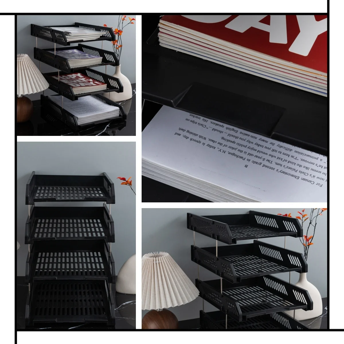 

Hollow Four-Layer File Tray Moisture-Proof File Rack Storage File Frame Desktop Storage File Rack Information Organization and Storage