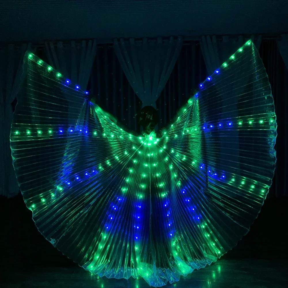 أجنحة مضيئة للرقص الشرقي بإضاءة ليد ، قوس قزح ، أجنحة إيزيس الملونة المتغيرة ، أزياء لحفلة كرنفال ، ملابس رقص للعرض