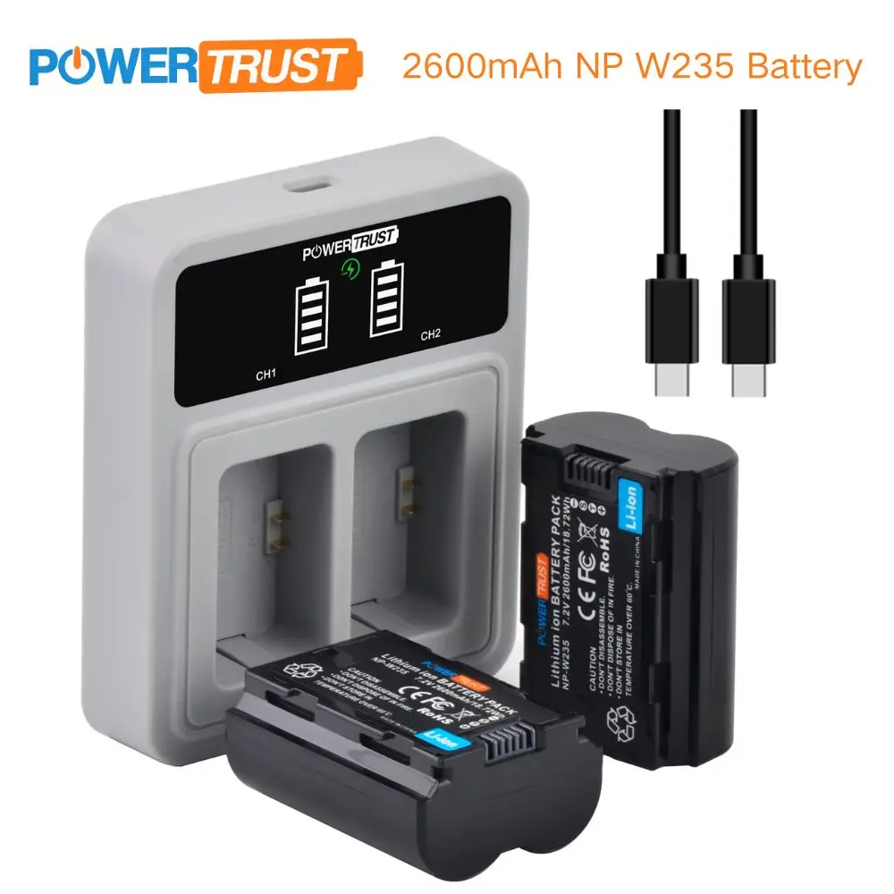 PowerTrust Type-C Port 2600mAh for Fuji GFX 100S GFX50SII VG-XT4 XT5 XH2 XH2S XS20 Camera NPW235 Bateria NP-W235 NP W235 Battery