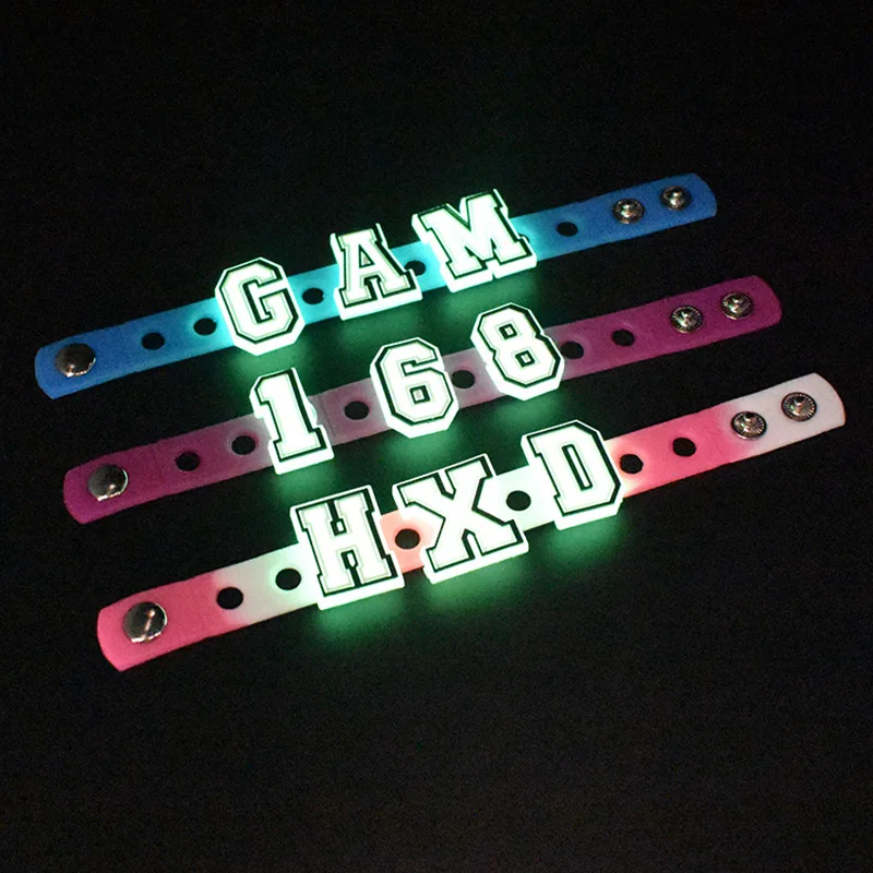 26PCS Colored Letters Glow-in-the-Dark Shoe Charm Wholesale PVC Bag Clog Wristband Decor Buckle Detachable Waterproof To Gift