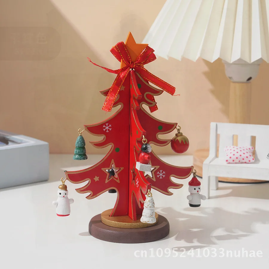 

DIY Wooden Christmas Tree Kit Mini Store Decorations Children's Gift Three-Layer Green/Red Color Options Desktop Size 16cm