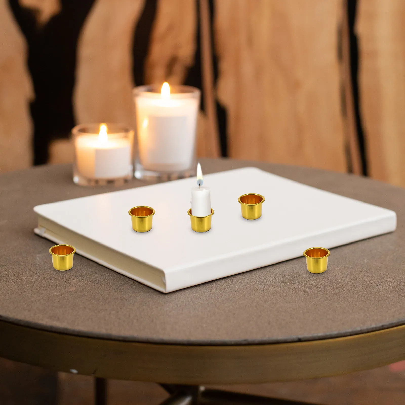 10Pcs Aluminum Tea Light Stand Cup with Hole for Stable Mounting Drip Proof Wedding Table Decor Buddhist Holder