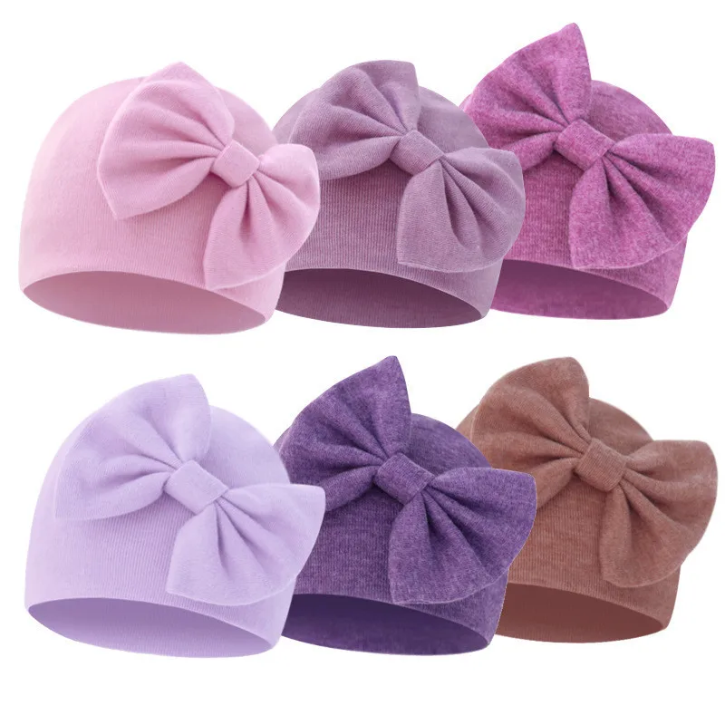 Newborn Hospital Hat Cute Soft Infant Hat for Baby Girls Soft Turban Hats Cap with Bow Nursery Beanie Baby Hats