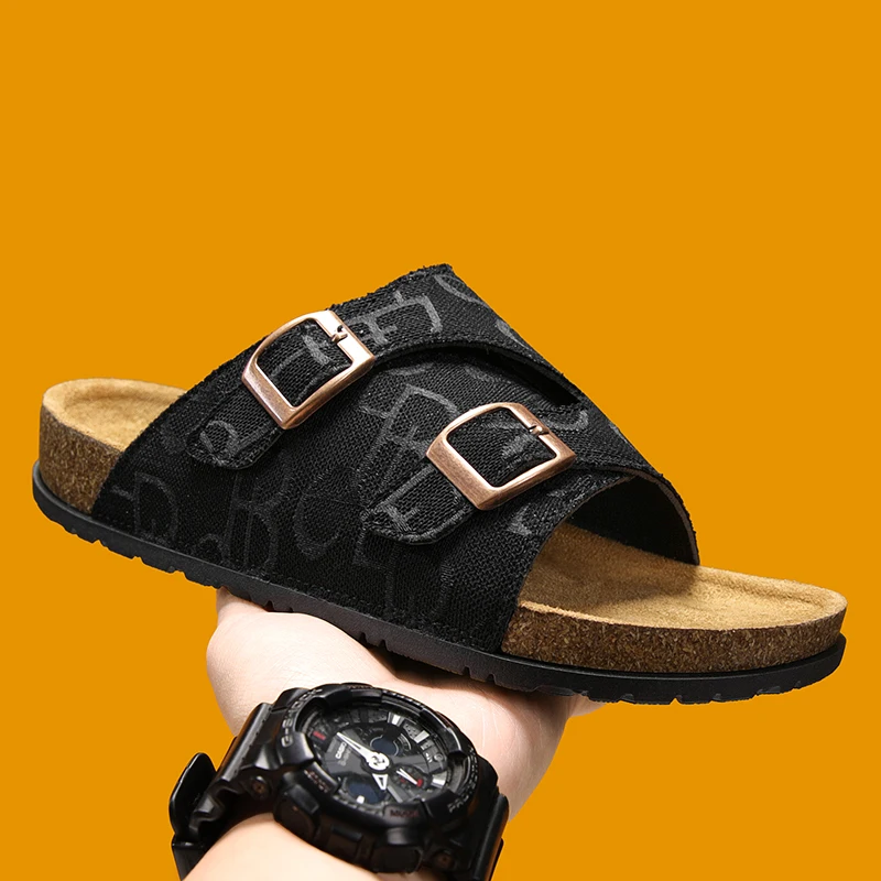 2026 New Summer Couple Light Luxury Cork Slippers, Vintage Buckle Casual Mules, Unisex Outdoor Beach Footwear For Men Women