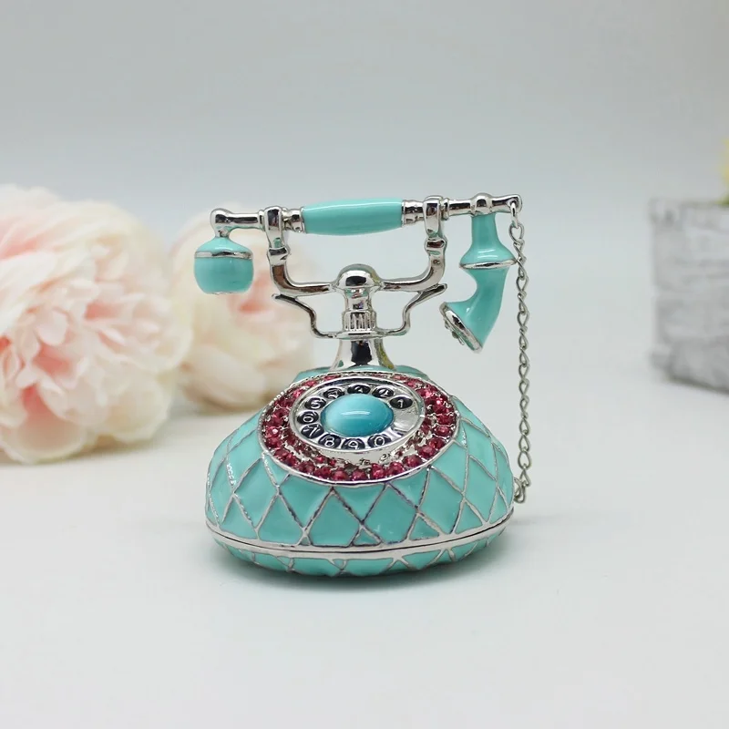 SHINNYGIFTS Wedding Favor Pewter Enamel Jewelry Gift Box Telephone Shaped Trinket Boxes