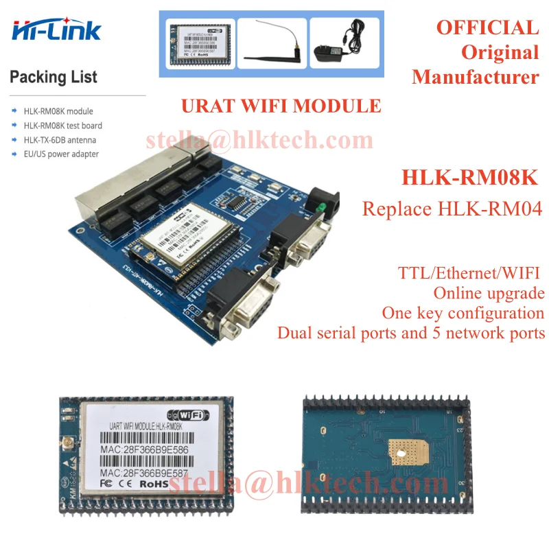 Módulo wifi oficial Hi-Link HLK-RM08K MT7688KN, reemplazo del módulo wifi serie RM04, puerto serie ethernet UART a módulo WIFI CE FCC