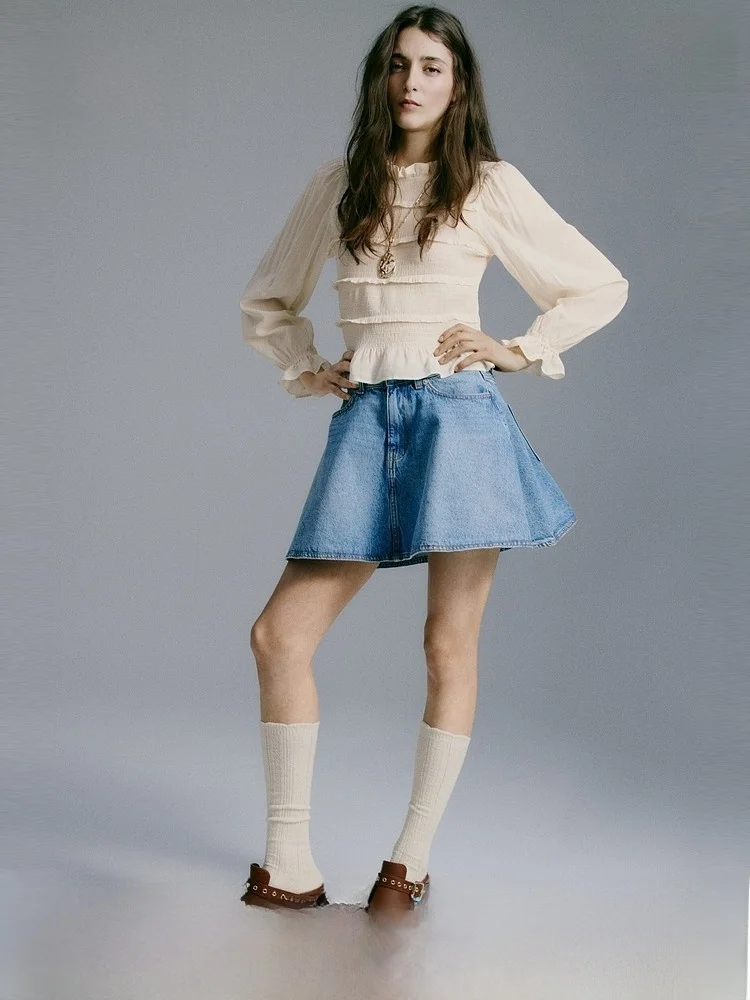 

Romantic Gathered Collar Shirt Women's Casual Style Long Sleeve Cotton Viscose Blend Spring 2026 Commute Shirt H&M 1320658