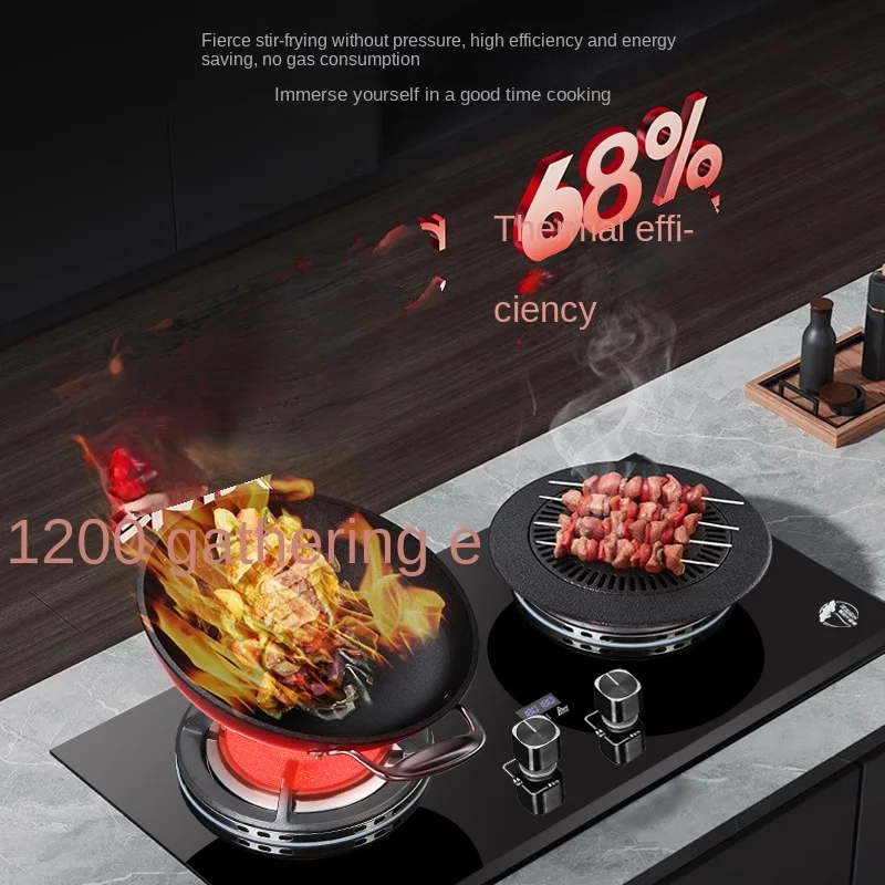 Infrared Gas Stove 60-Minute Timing Anti-Forgetting Feature Double Burner Tempered Glass Surface Energy Efficient Level 1