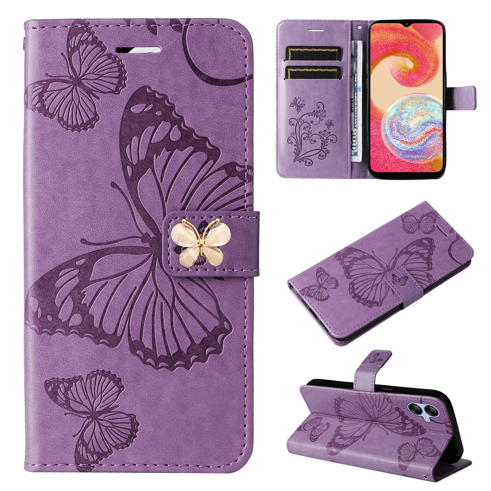 

Flip Case For OPPO A60 A59 A58 A57 A55 A54 A53 A52 A33 A32 A38 A40 A36 A18 A17 A16 Butterfly Leather 2 Cards Wrist Wallet Cover