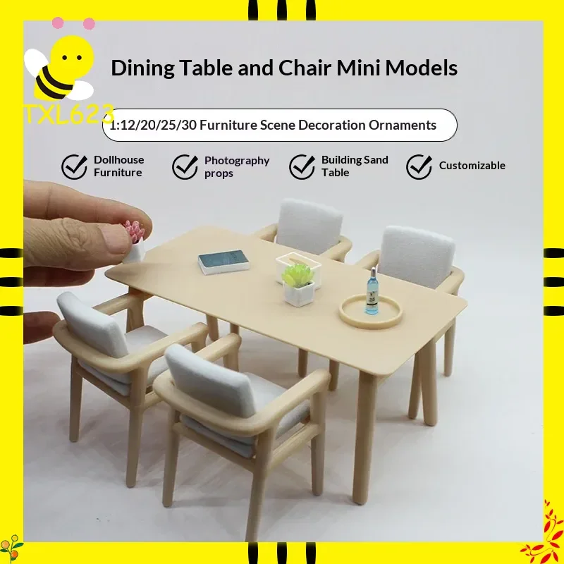 1:12 스케일 미니어처 가구 세트 - 테이블 및 식탁 의자 모델 인형집 장식 장면 놀이집 장난감