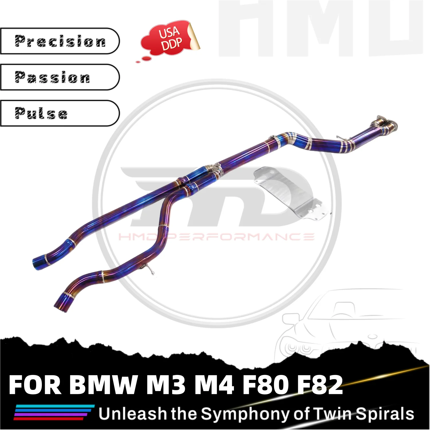 

HMD Горячие продажи Performance TC4 Средняя труба для BMW M3 M4 F80 F82 Выхлопная система Plug and Play Фиолетовая поверхность с перегородкой