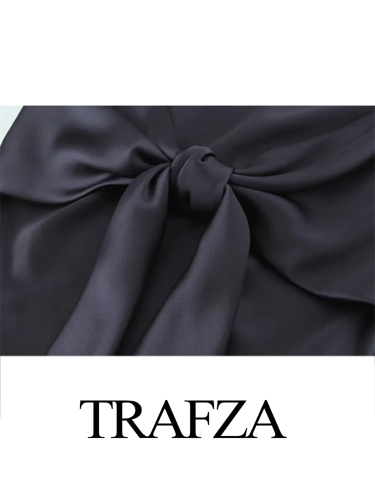 TRAFZA Women Summer Fashion Silk Texture Sexy Backless Sleeveless Strapless Top+High Waist Side Zipper Casual Slim Long Pant Set