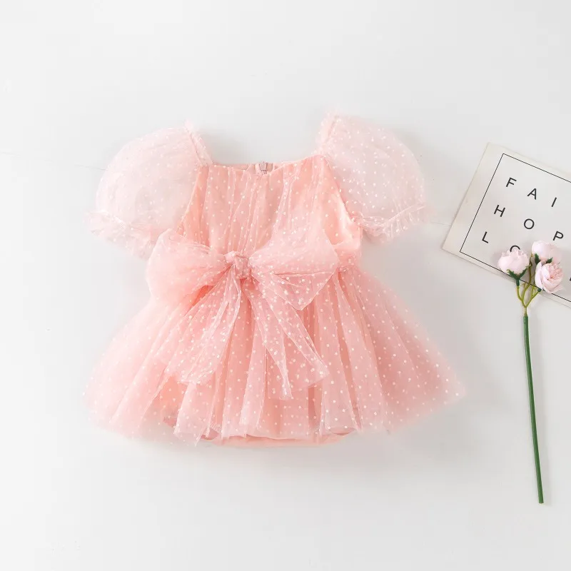 Baby Girl Summer Dress Bow Polka Dot Outfit 0-3Yrs Bubble Sleeves Princess Party Gown Cute Infant Toddler Clothes