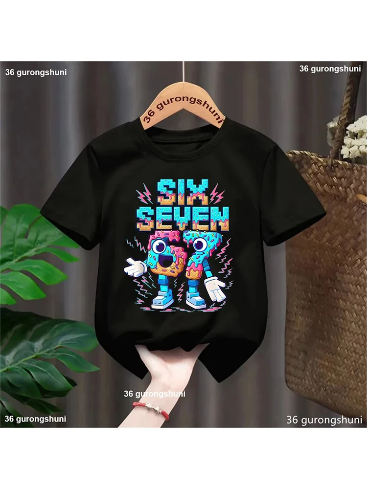Kids 67 Donut Cartoon Character T-Shirt, Breathable Cotton, Casual Streetwear Topdf0199