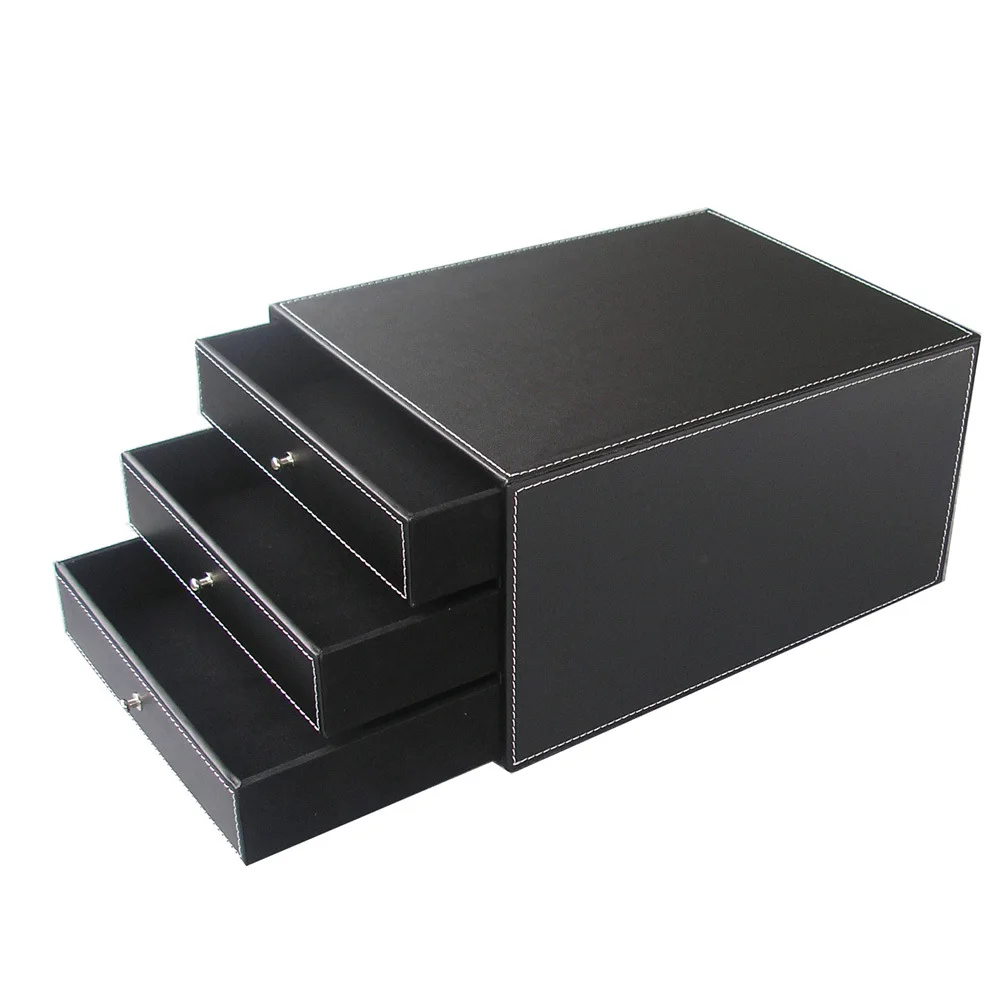 Business Office Documents Three-Layer Leather Storage Cabinet A4 Paper Chest Of Drawers High-End Office Creative File Cabinet