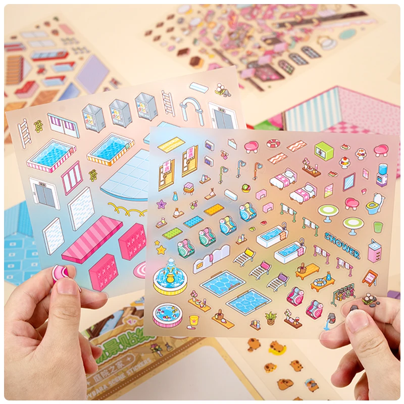 Capybara Cartoon Large Miniature Scene Landscaping 3D Stickers Scrapbook Decor Stationery DIY Journaling Sticker School Office