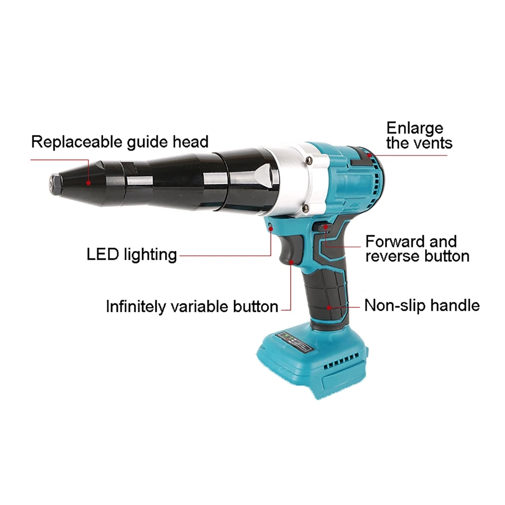 Imagem -02 - Cordless Electric Riveter Gun Drill Insert Chave de Fenda Removedor de Unhas Automático Ferramentas Elétricas Makita Bateria 18v 2.44.8 mm