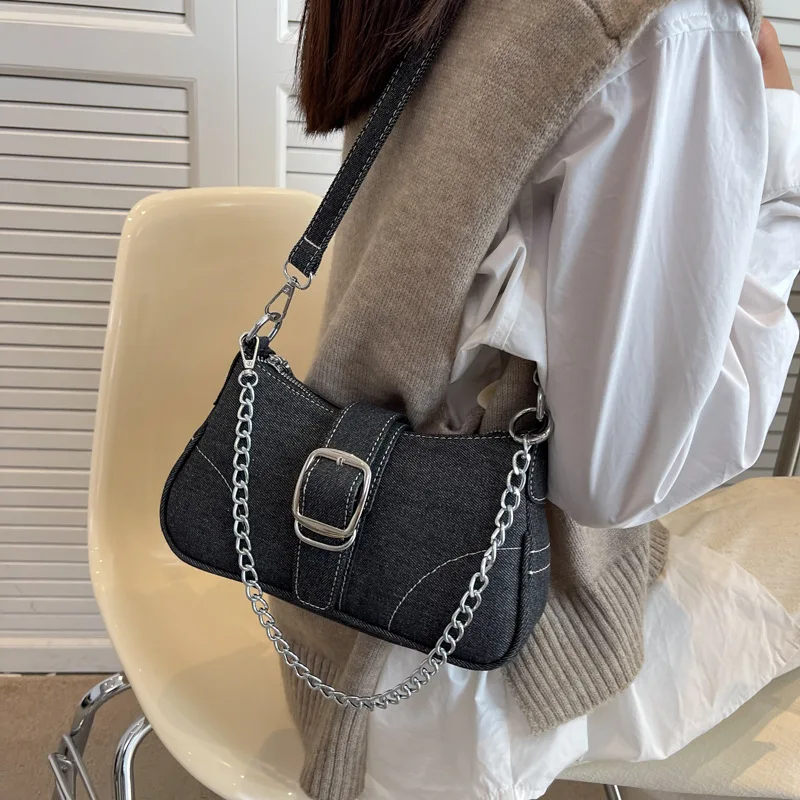 Denim Bags For Women 2023 New Fashion Vintage Chain Single Shoulder Popular Blue Crossbody Bag Sale With Free Shipping