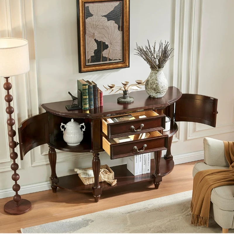 

Solid wood entrance cabinet storage table retro arc against the wall side table sofa back few