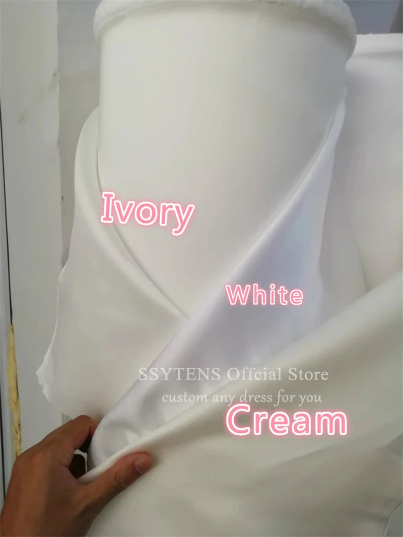 SSYTENS Weißes Hochzeitskleid mit Trägern, Brautparty-Kleider, Schleife hinten, Satin, maßgeschneidertes ziviles Brautkleid, Vestidos De Boda Para Fiestas