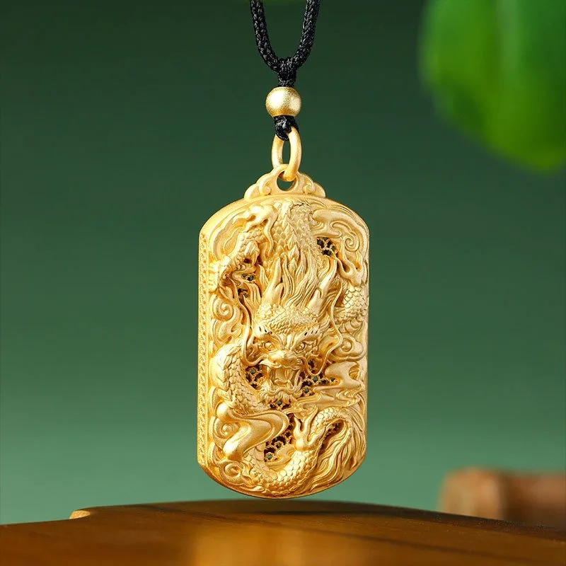Retro Ancient Style Dragon Soars Across The Four Seas Necklace for Men Women Dragon Pendant 24K Gold Plated Luxury Jewelry Gifts