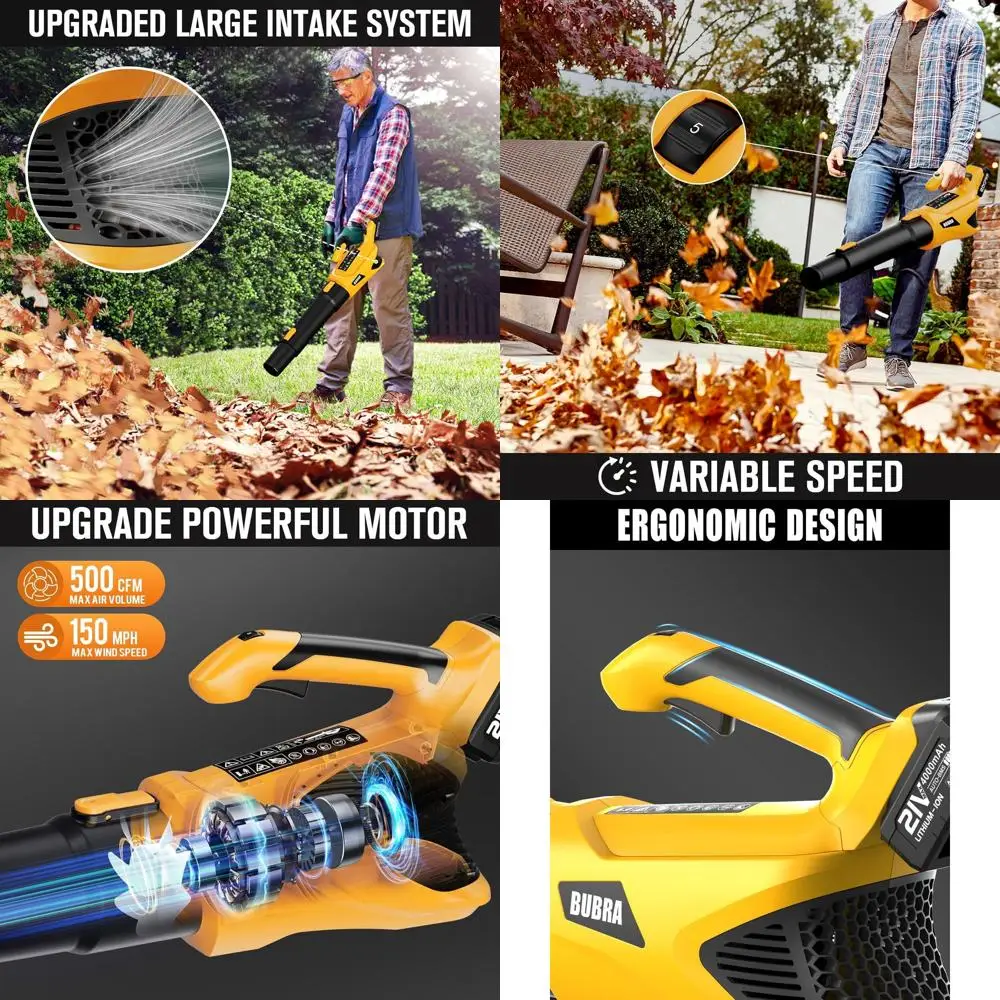 

21V 500CFM Cordless Leaf Blower with 2x 4.0Ah Batteries and Charger, Variable Speed, Handheld Electric Lawn and Yard Blower