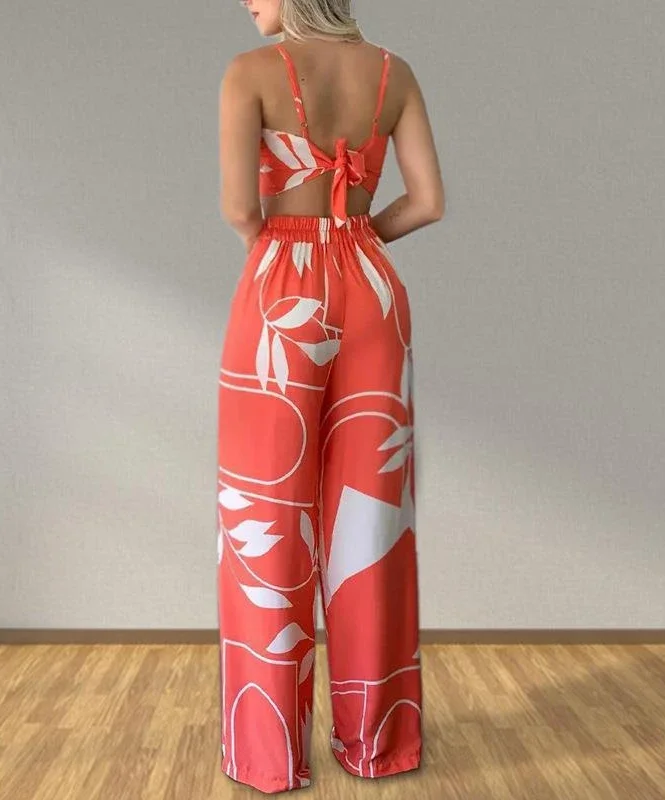 Elegante Broek Set Vrouwen 2 Stuk 2024 Zomer Nieuwe Print Sexy Cami Top & Fashion Straight Leg Broek Casual Pakken