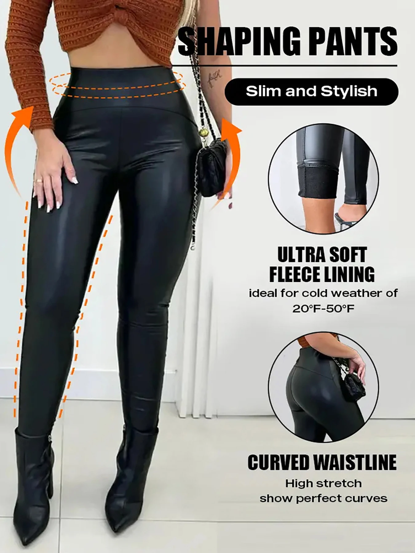 

Ladies' black warm leggings with leggings that wrap around the hips and make you look slimmer. Tight leggings with stretch, 777