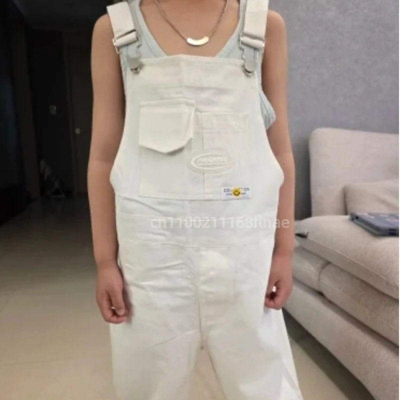 Children's Street Dance Costume, White Top, Suspender Pants Set, Cotton Material Used for Boys and Girls' Dance Performances