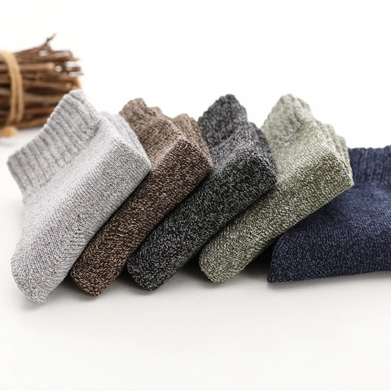 6pcs Winter Solid Color Warm Knitted Thick Socks for Women Men Cotton Wool Plush Warmer Against Cold Unisex Funny Sock 3 pairs