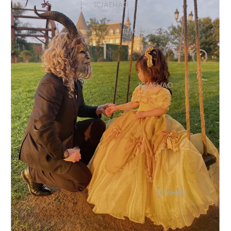 

2026 Kids Formal Dress Children New Yellow Pageant Party Birthday Banquet Gown Costume Long Fashion Cute Runway Performance