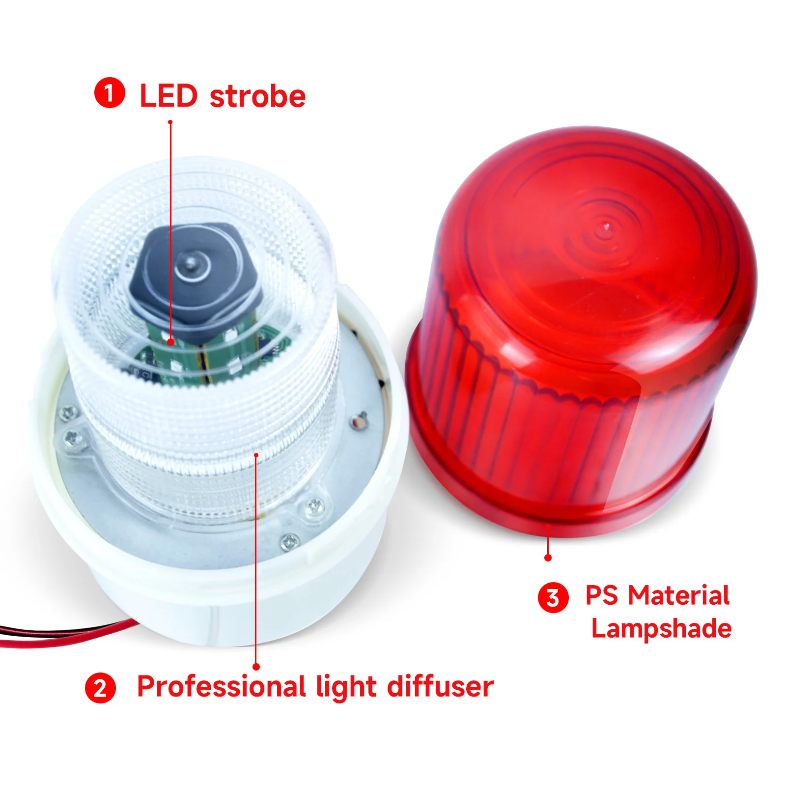 Luz de advertencia roja estroboscópica Led ámbar con perno inferior, Faro de policía, alarma, luz de emergencia DC12V/24V,AC220V 2 piezas