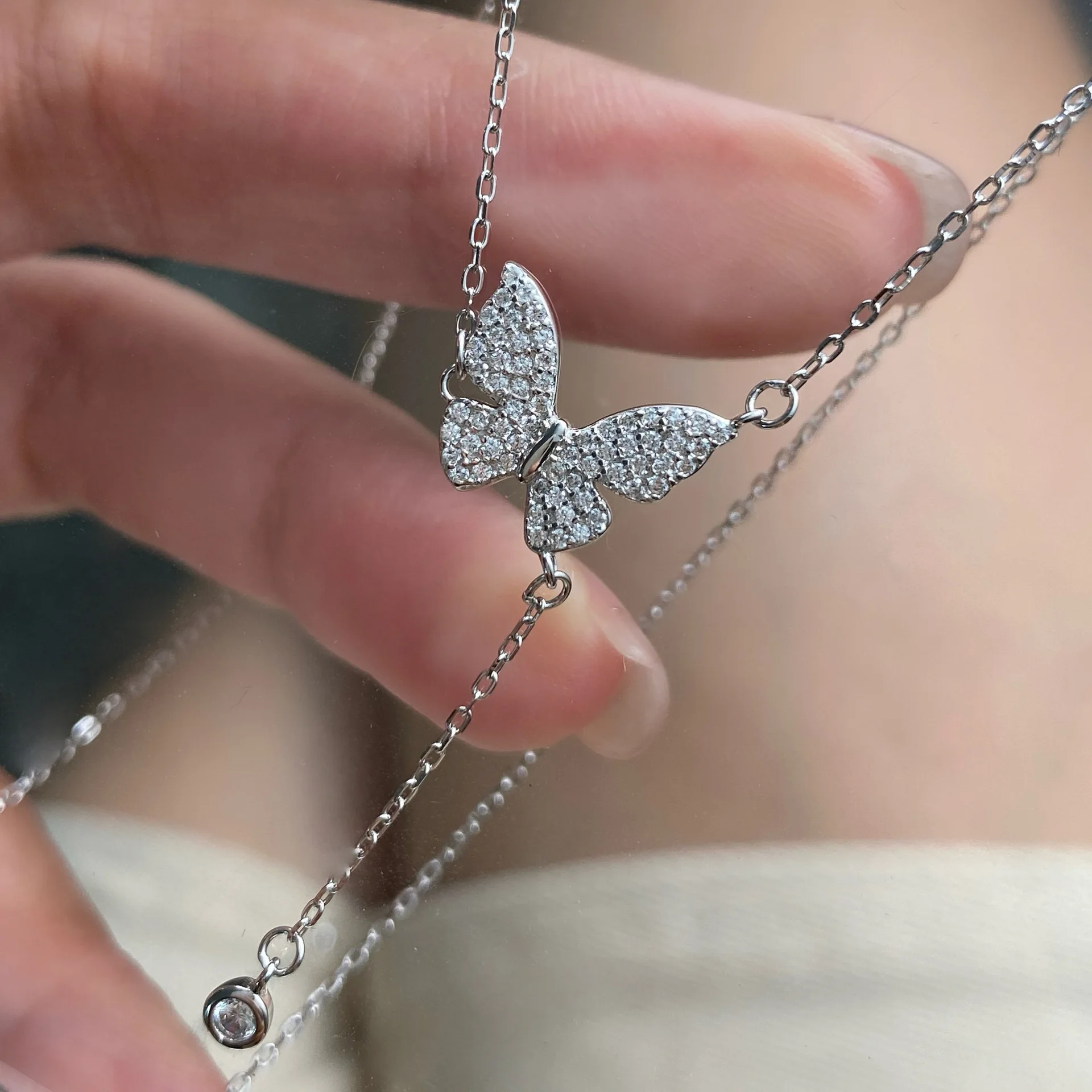 قلادة فراشة رائعة للنساء ، فضة إسترليني ، شرابة الزركون ، فاخرة خفيفة ، مجوهرات راقية