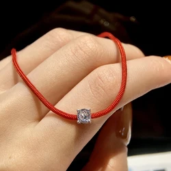 KNB 0.5 Carat Sparkling Certified Real Moissanite Diamond Red String bracelets for Woman Gift Minimalism Party Fine Jewelry