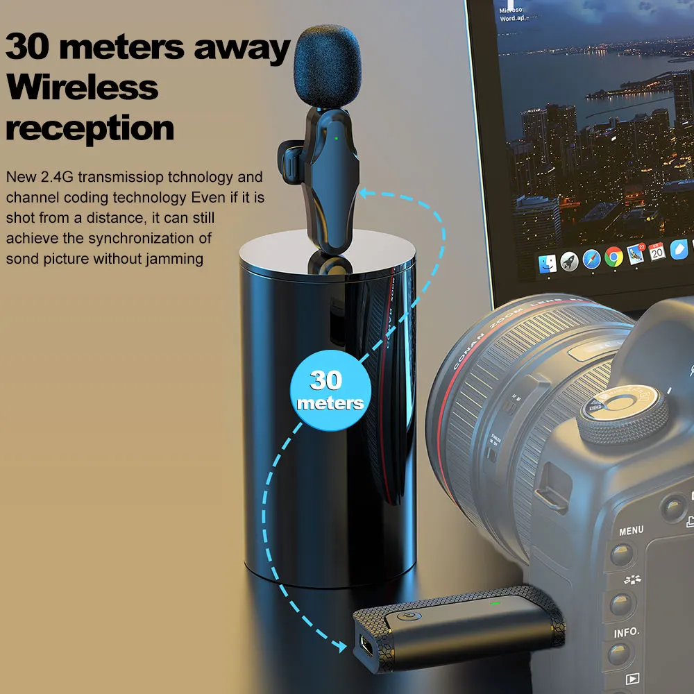 K35Pro Lavalier Wireless Microphone Noise Reduction 3.5mm USB To Type-C Receiver For Amplifier Speaker Camera Computer Phone