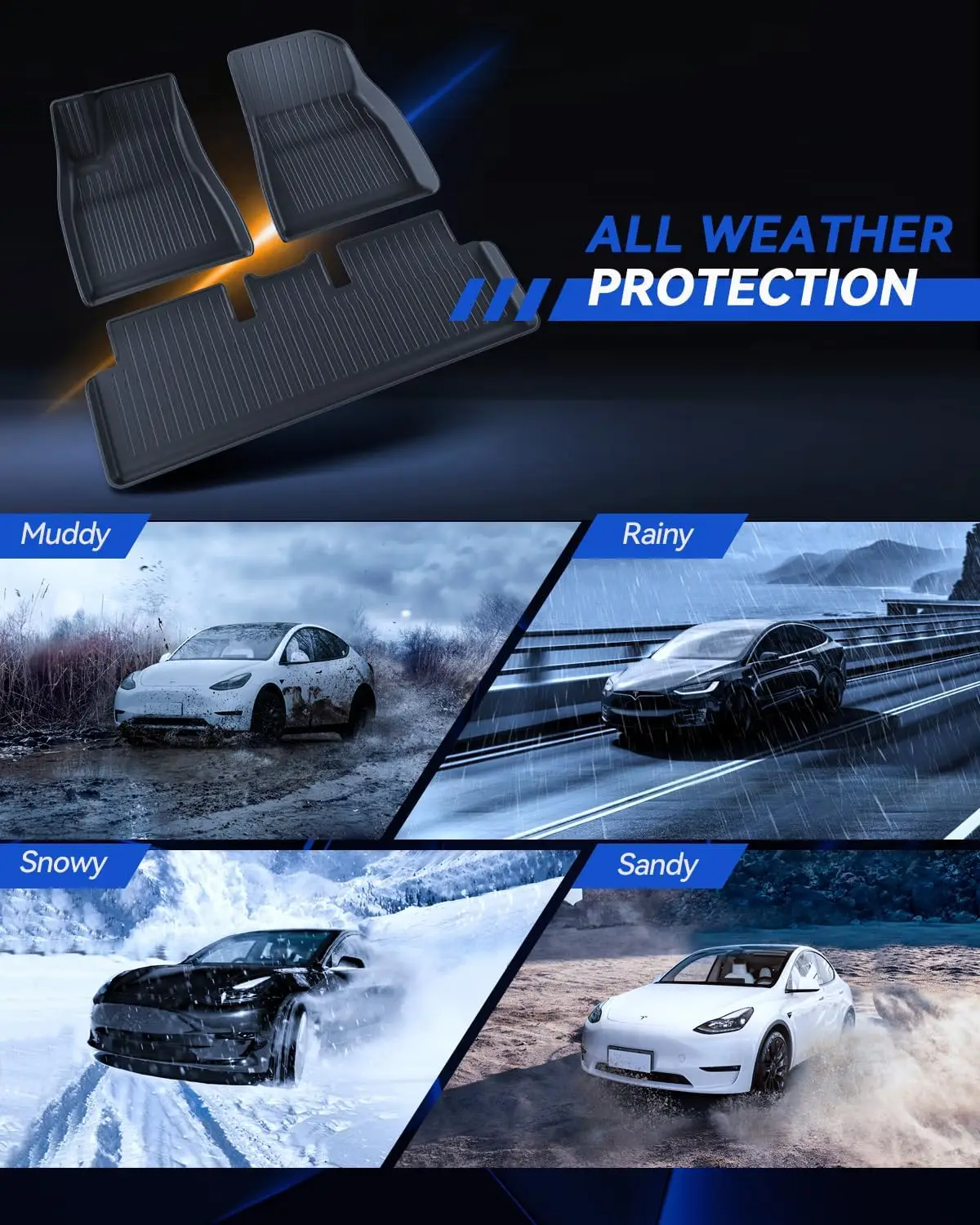 Floor Mats For Tesla Model 3 Highland 2025 All Weather Front Rear Cargo Liner Mat, Waterproof Anti-Slip Mats Accessories