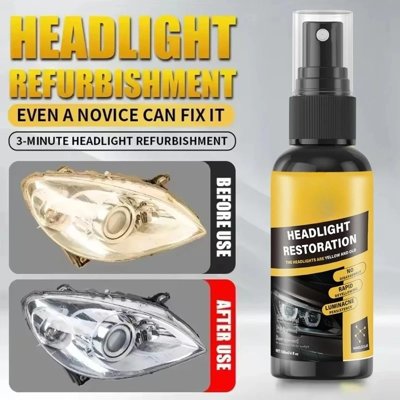 Car Headlight Coating Spray, UV Resistant Clear Restorer for Headlights, Long Lasting Car Light Cleaner for SUV Sedan