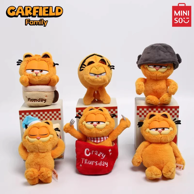 MINISO Garfield Family Working Week Series Blind Box Plush Doll Desktop Decoration Ornaments Children's Toys Christmas Gifts