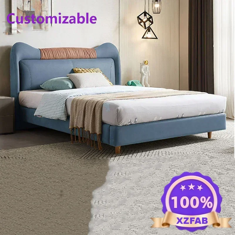 Factory Direct 2026 Long - lasting Simple Wood Childrens Bed Boys Room Green Fabric Childrens Bed Floor Night Stand Moderrnas In