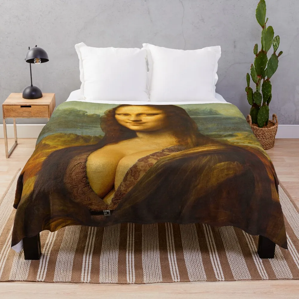 

Mona Lisa Big Boobs Parody Throw Blanket funny gift Bed linens Blankets