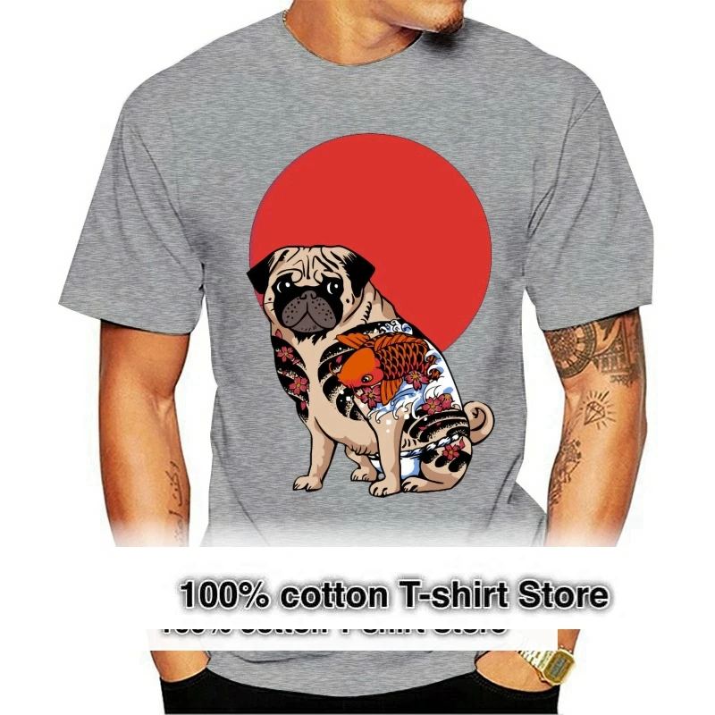 Yakuza Pug rising sun T shirt men Japanese Koi Carp fish Tatto T shirt homme Pug life Retro Tops hipster Tee harajuku Shirt male