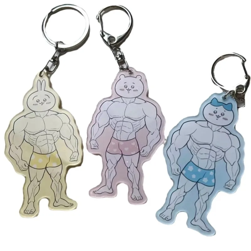 

Kawaii Chiikawas Muscle Series Keychain Interesting Acrylic Pendant Fitness Macho Couple Bag Decorative Pendant Toy Friend Gift