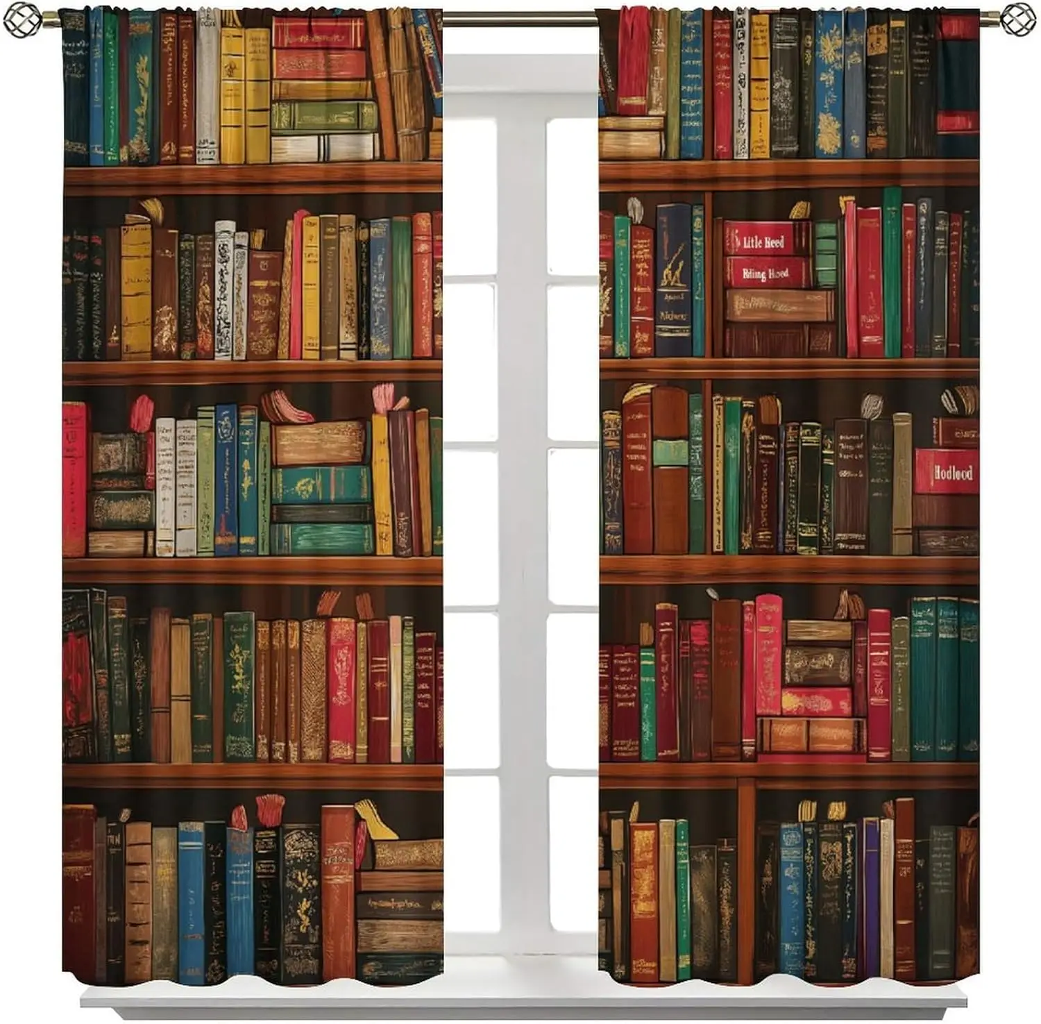 Library Bookshelf Curtains for Kids Vintage Educational Bookcase Rural Art Learning and Education Knowledge Print Windows