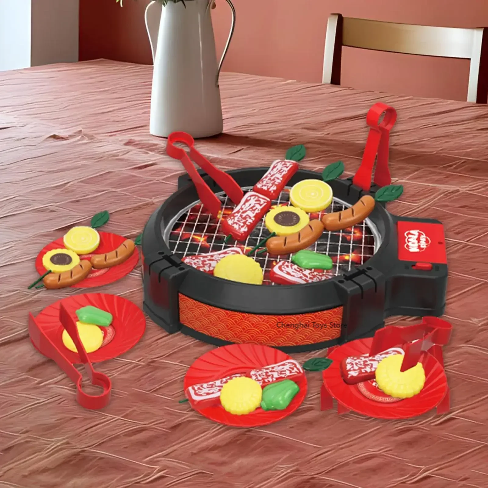 

27x Toy BBQ Grill Set Educational Toy Barbecue Toy Kitchen Toys Set for Girls Boys 2 3 4 5 6 Years Old Valentine's Day Gift