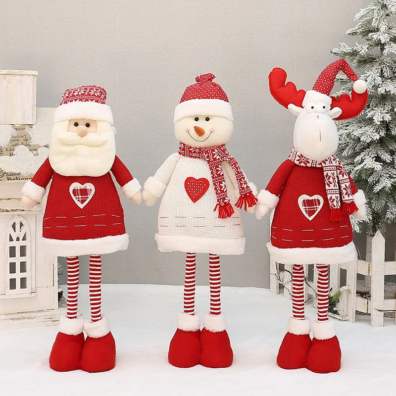 Modern Simple Cartoon Red and White Knitted Fabric Santa Claus Snowman Elk Doll New Year and Other Festival Decoration Ornaments