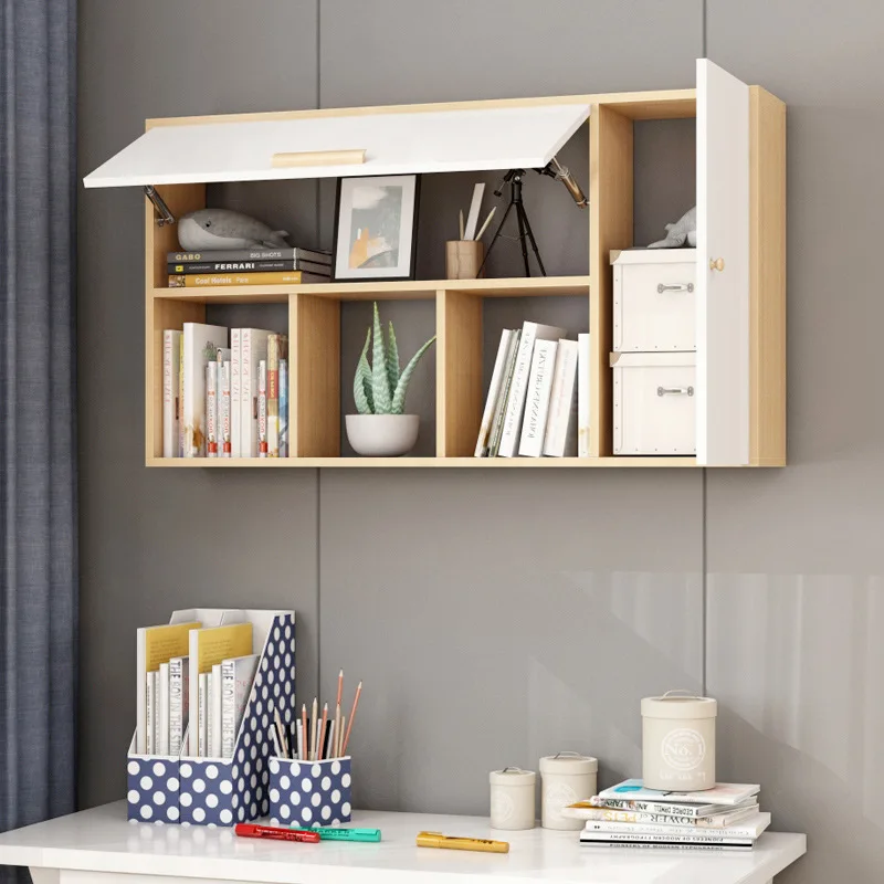 Bookshelf wall shelf solid wood bookcase wall-mounted living room wall